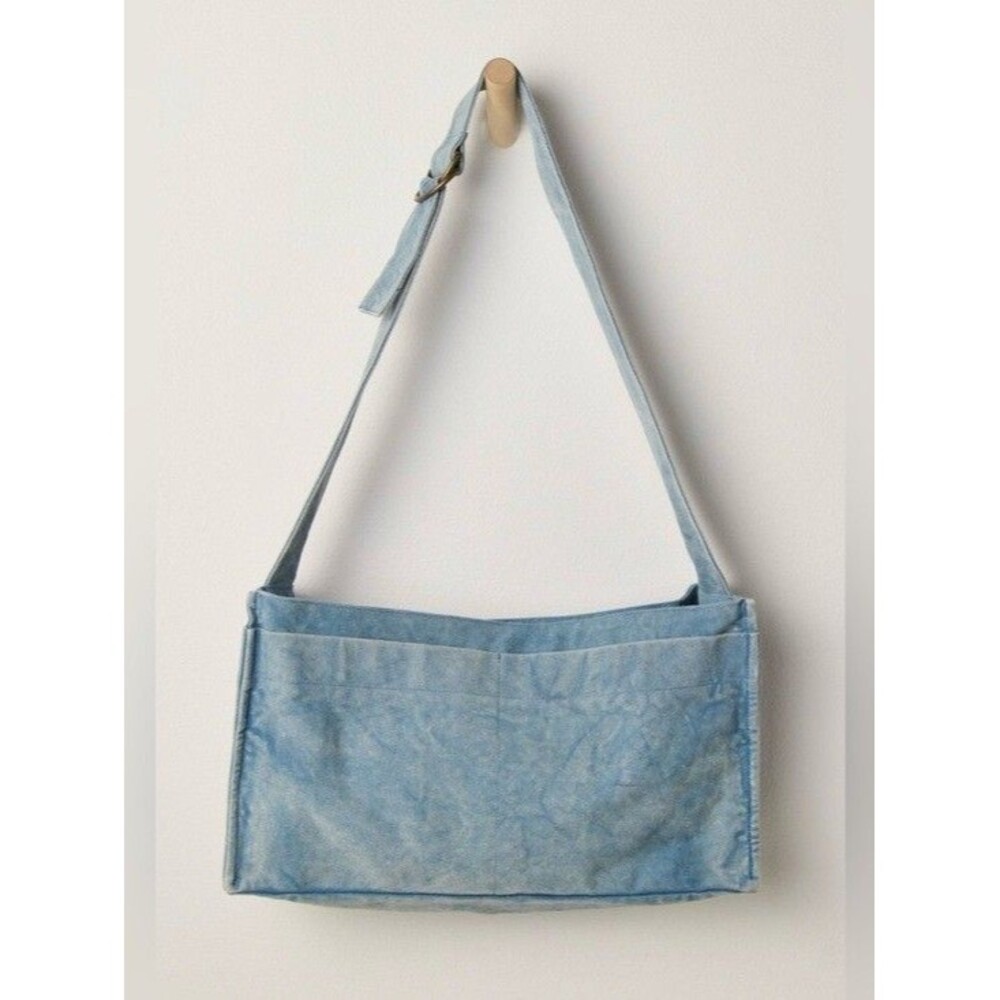 Free People Camp Crush Sling Bag Adjustable Strap Cotton Blue OS 289739 - Picture 6 of 10